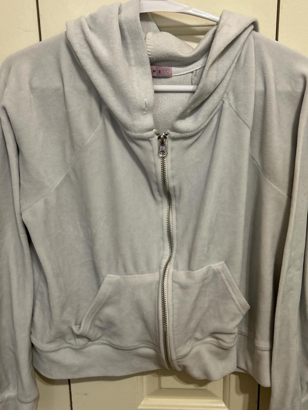 Crave Fame Light Gray/ White Zip Hoodie with Pink Label